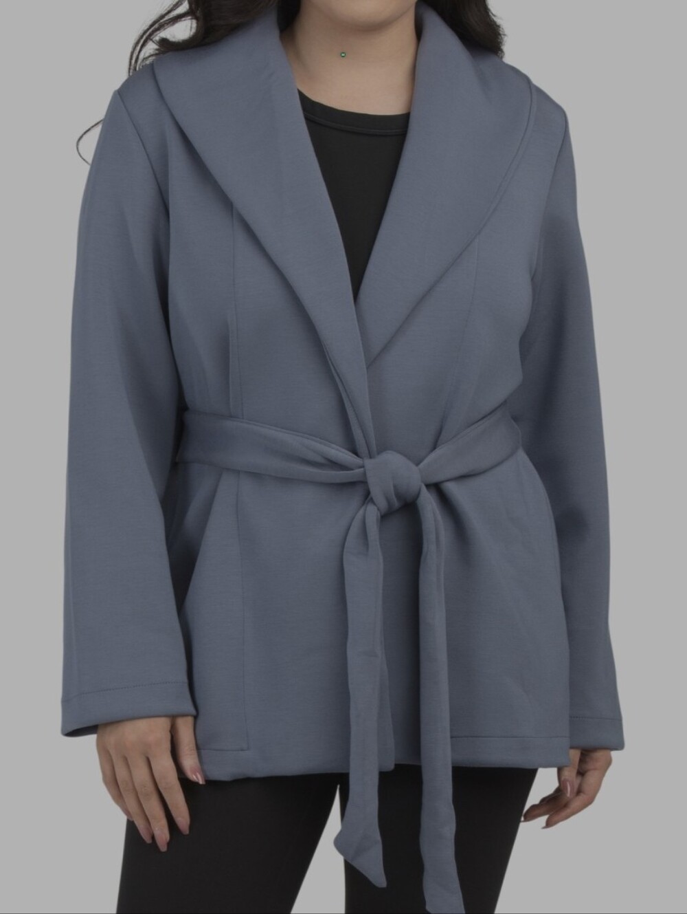 Spanx Blue Rain Cardigan Top Jacket Self-Tie Belt Comfy For Work Lightweight